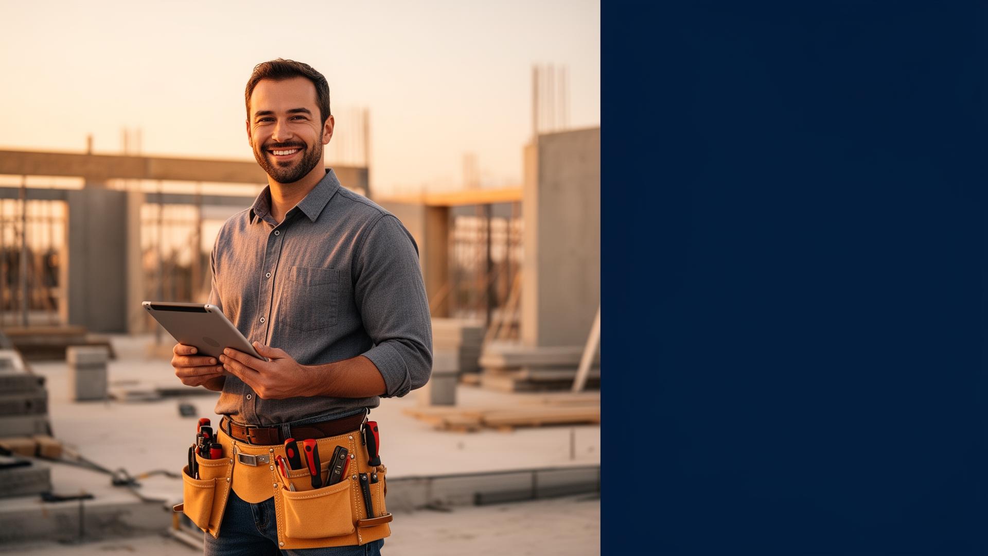 Contractor using Instant Quote Creator on a tablet at a job site